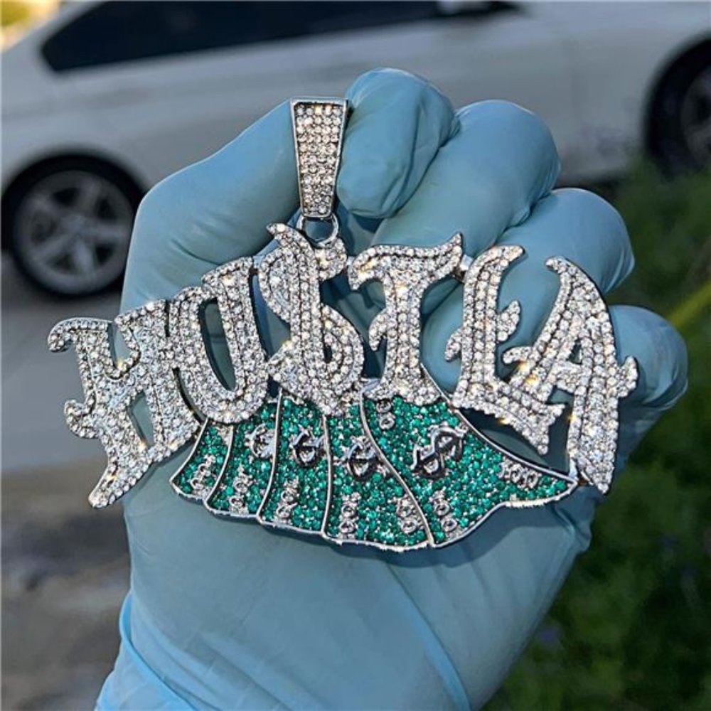 Hustla Hip Hop Pendant Hustle Hustler Silver Tone Iced Flooded Out Simulated CZ
